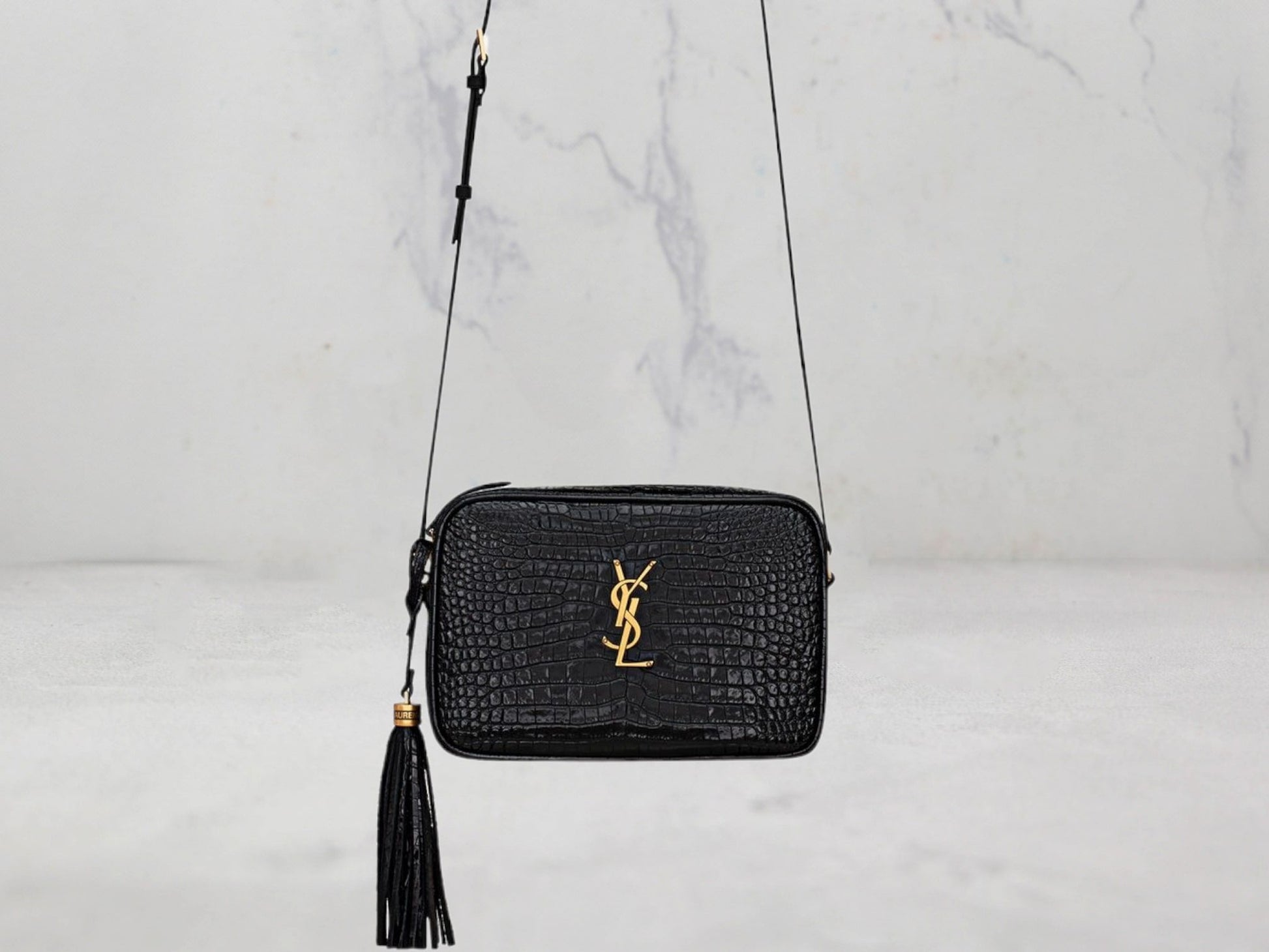 SAC Saint Laurent LOU CAMERA BAG BRILLANT EMBOSSÉ CROCODILE