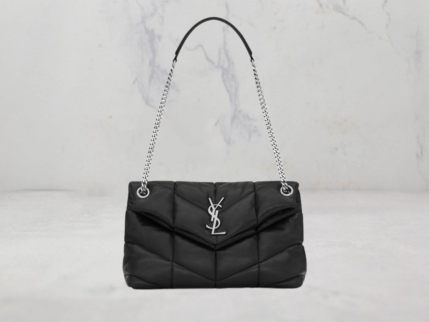 SAC Saint Laurent PUFFER SMALL CHAIN BAG MATELASSÉ Argenté