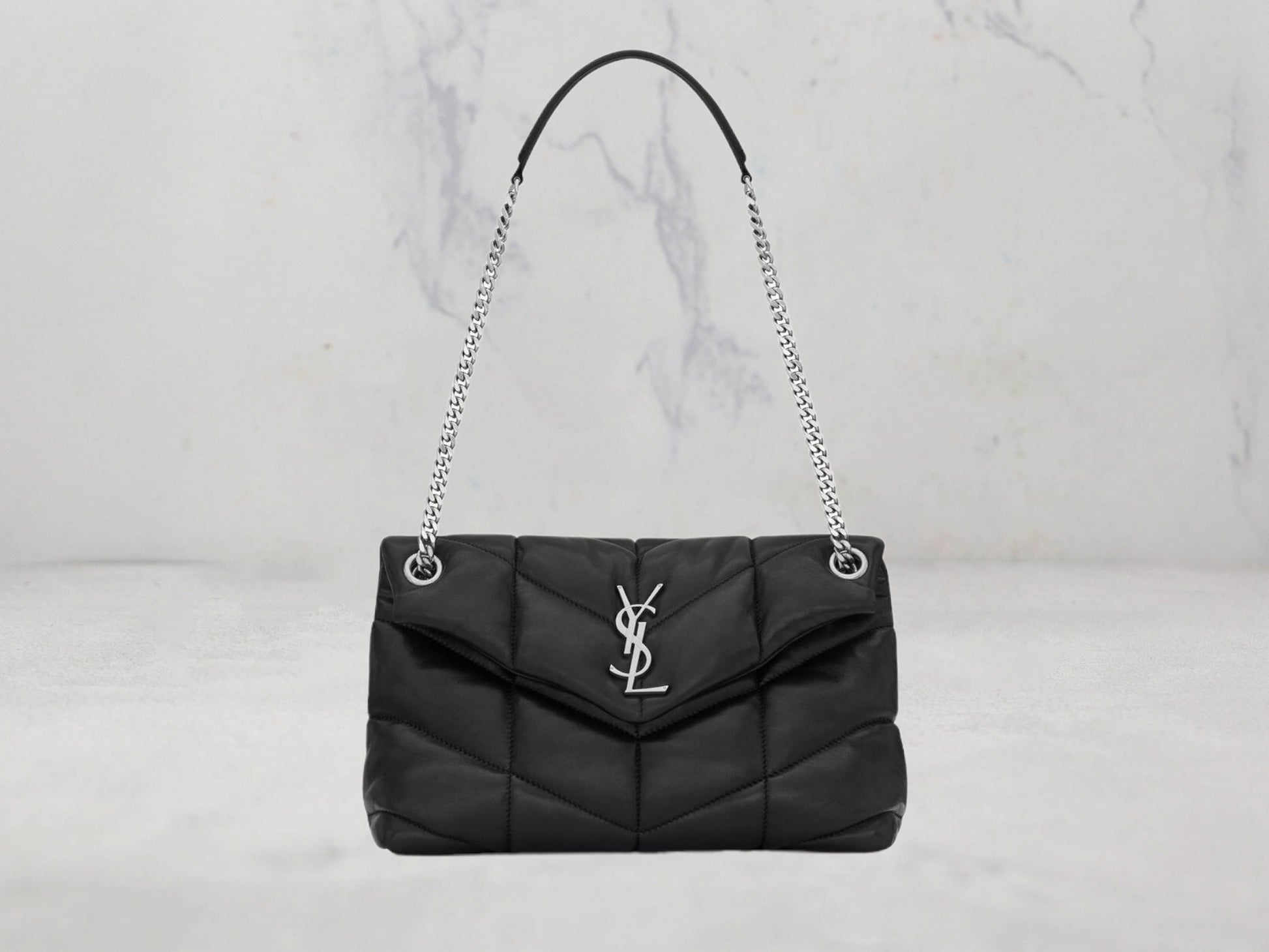 SAC Saint Laurent PUFFER SMALL CHAIN BAG MATELASSÉ Argenté