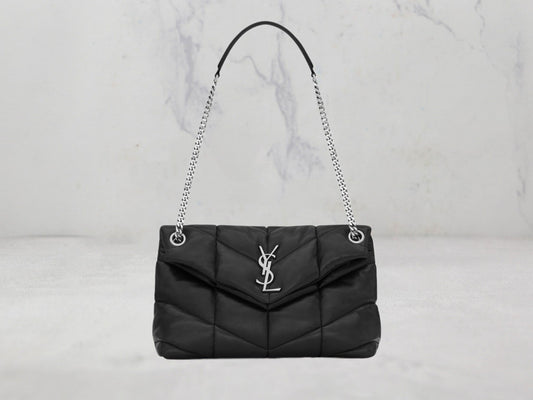 SAC Saint Laurent PUFFER SMALL CHAIN BAG MATELASSÉ Argenté