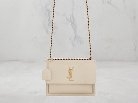 SAC Saint Laurent SUNSET MEDIUM CHAIN BAG EN CUIR LISSE - Jaune