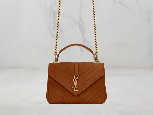 SAC Saint Laurent COLLEGE MEDIUM CHAIN BAG EN SUÈDE MATELASSÉ - Marron