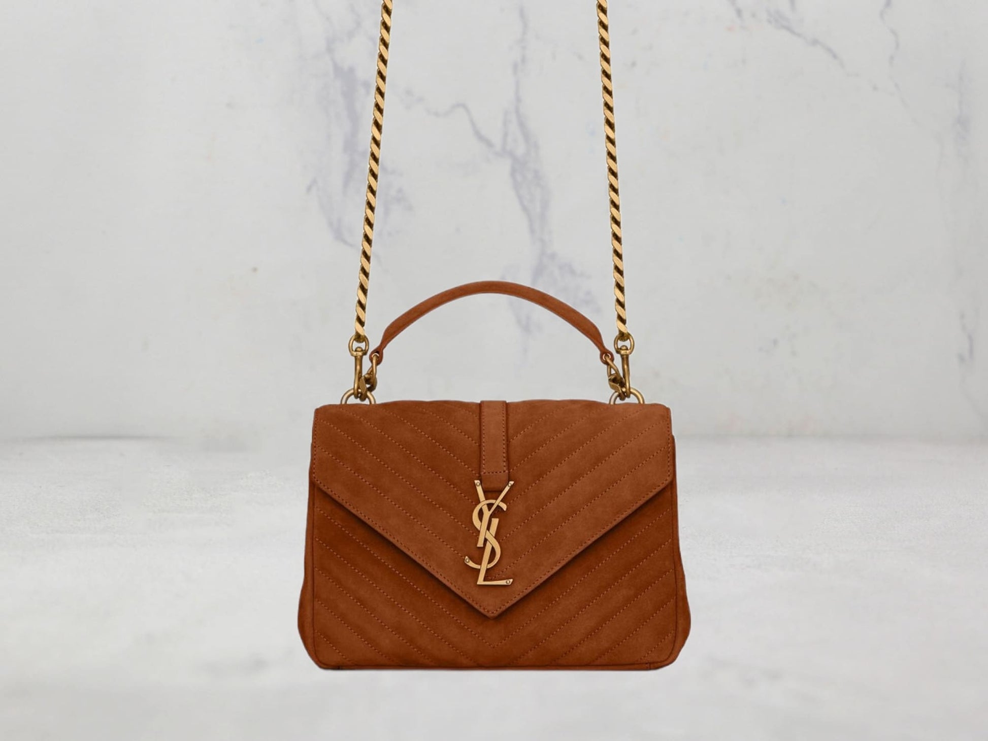 SAC Saint Laurent COLLEGE MEDIUM CHAIN BAG EN SUÈDE MATELASSÉ - Noir