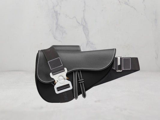SAC Dior SADDLE Cuir grainé - Blanc/Noir