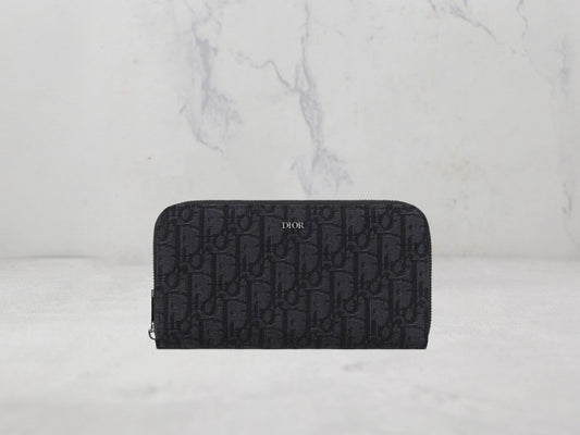 PORTEFEUILLE DIOR ZIPPÉ LONG Toile jacquard Oblique noir