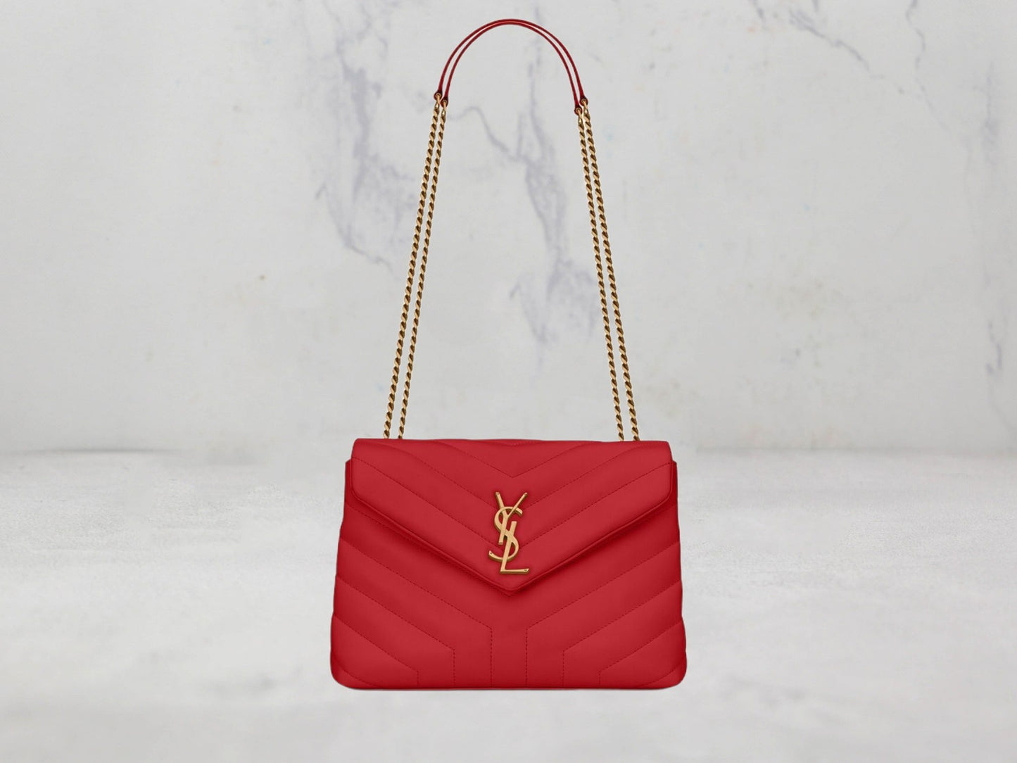 SAC Saint Laurent LOULOU SMALL CHAIN BAG EN CUIR MATELASSÉ «Y» - Rouge