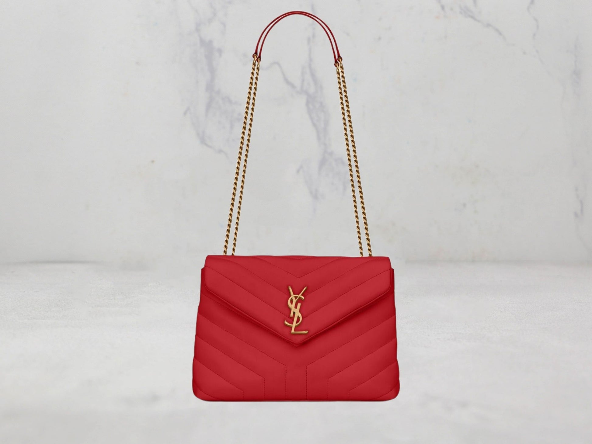 SAC Saint Laurent LOULOU SMALL CHAIN BAG EN CUIR MATELASSÉ «Y» - Rouge