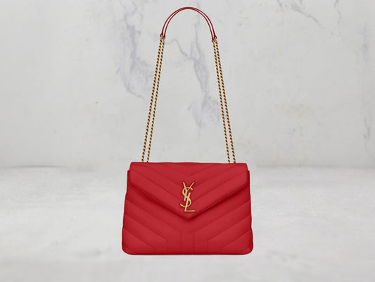 SAC Saint Laurent LOULOU SMALL CHAIN BAG EN CUIR MATELASSÉ «Y» - Rouge