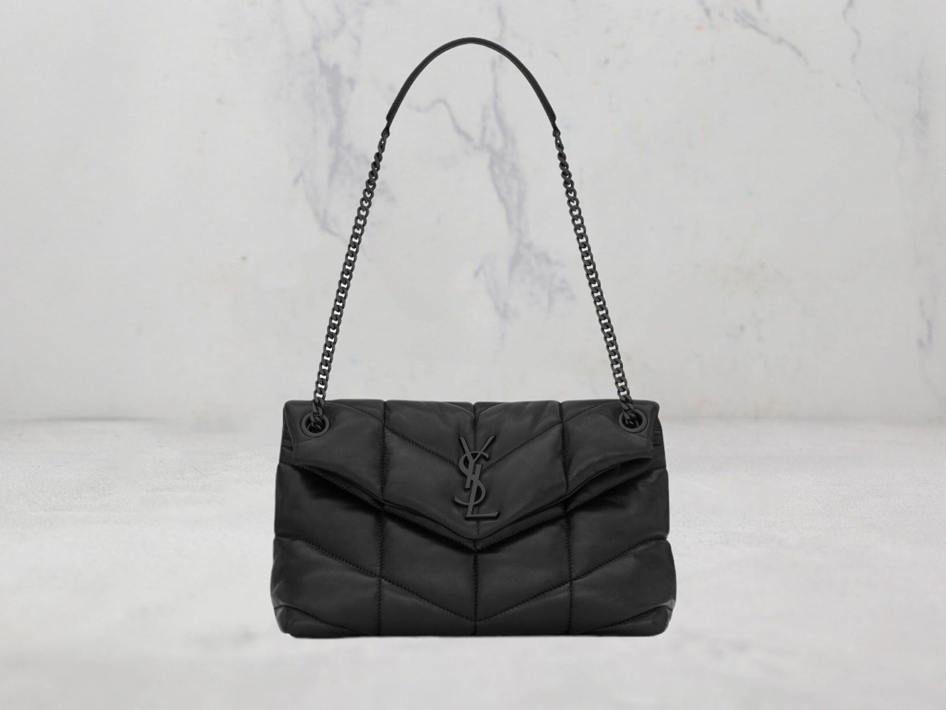 SAC Saint Laurent PUFFER SMALL CHAIN BAG MATELASSÉ Logo Noir