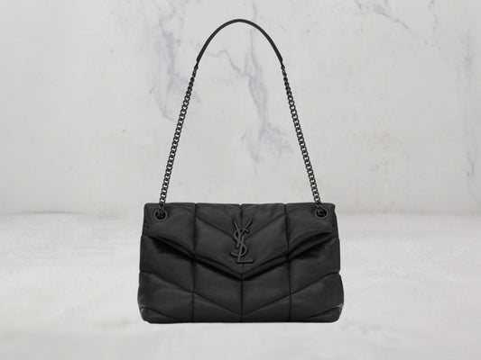 SAC Saint Laurent PUFFER SMALL CHAIN BAG MATELASSÉ Logo Noir