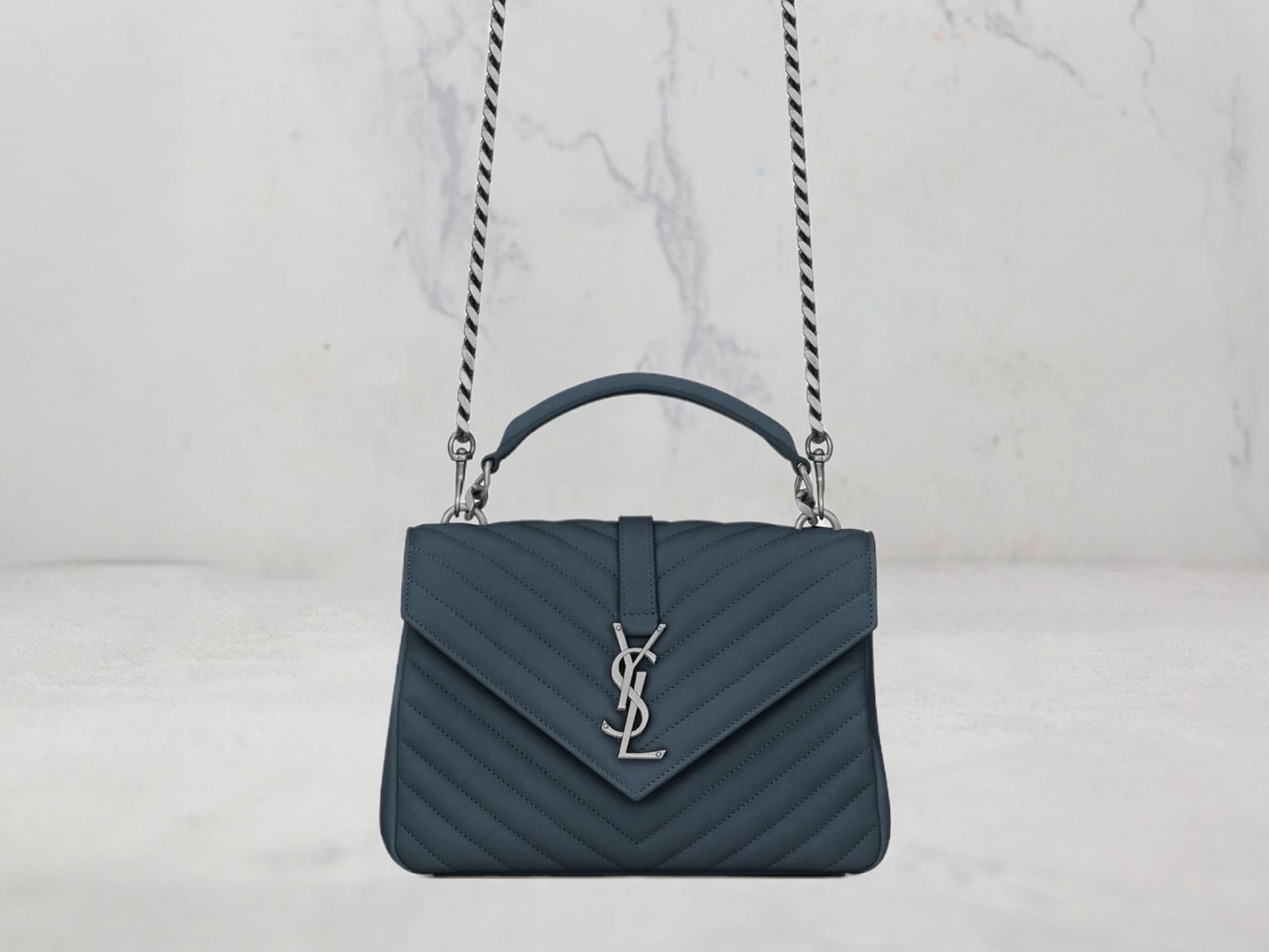 SAC Saint Laurent COLLÈGE MEDIUM EN CUIR MATELASSÉ Argenté - Noir