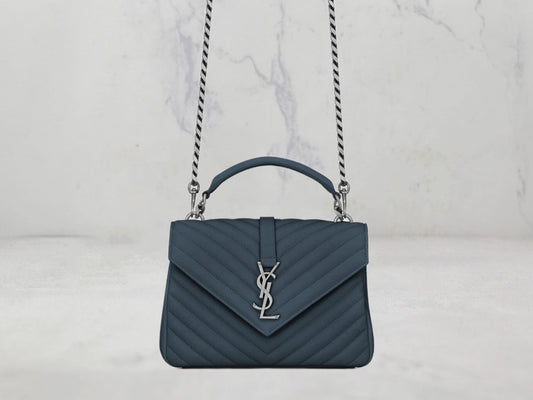 SAC Saint Laurent COLLÈGE MEDIUM EN CUIR MATELASSÉ Argenté - Bleu