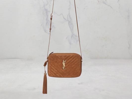 SAC Saint Laurent LOU CAMERA BAG EN SUÈDE MATELASSÉ ET CUIR LISSE - Noir