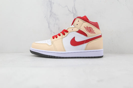 Jordan 1 Mid Light Curry Cardinal - 